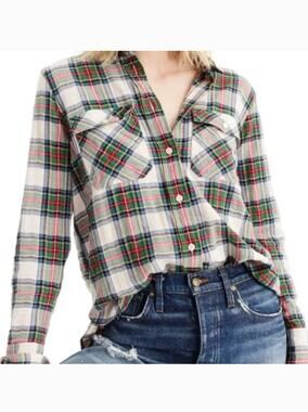 J. Crew White Stewart Tartan Plaid Button Down Shirt Size 10